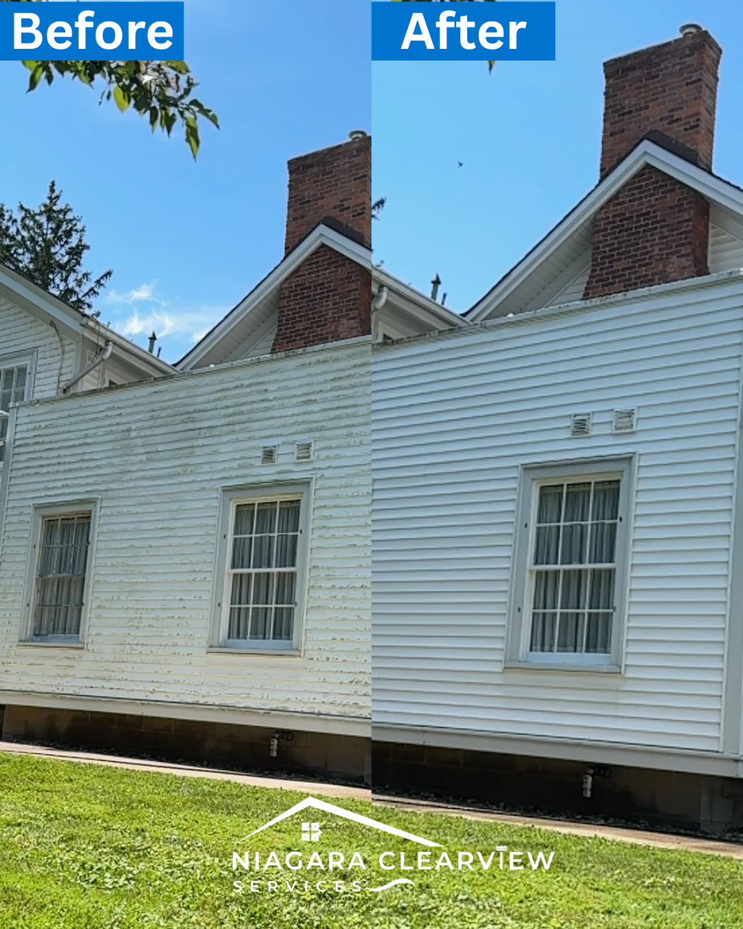 Before and after siding soft washing by Niagara ClearView Services